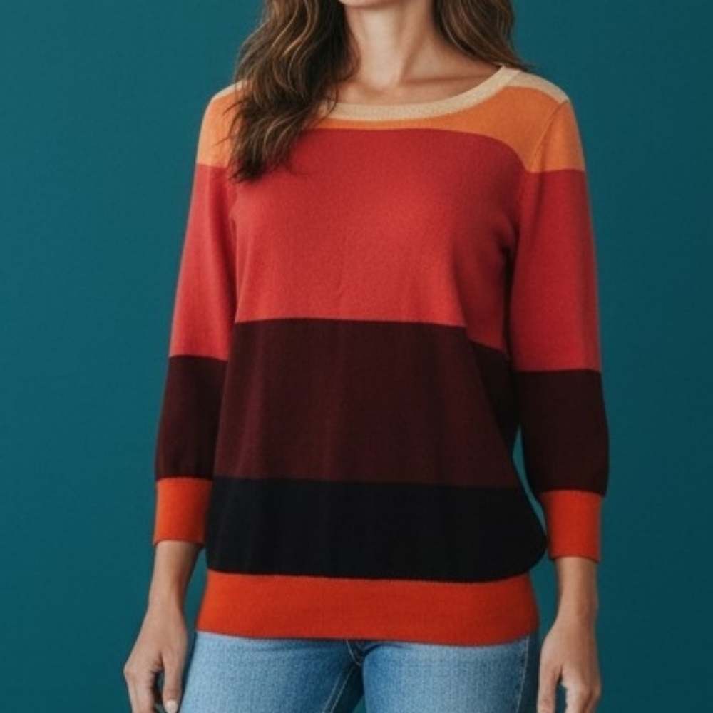 VTG 1980s JCP Wool Blend Striped Color Block Sweater Large Tall